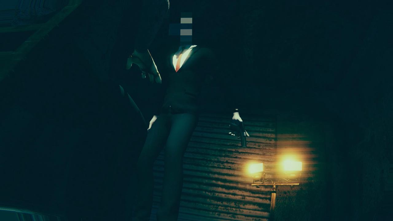 Rooftop hitman under work-lights